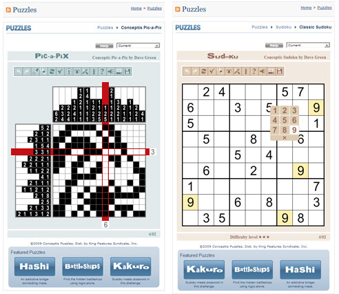 Pic-a-Pix and Sudoku games on the Milwaukee Journal Sentinel website
