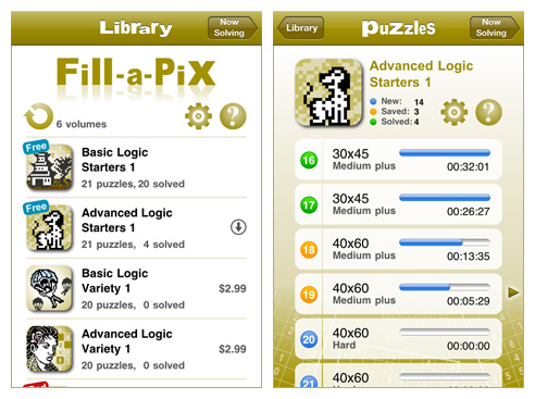 Fill-a-Pix for iPad and iPhone (iPhone screens)