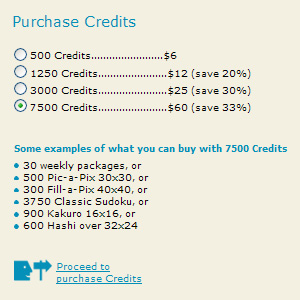 New $60 Credits package: Play all weekly puzzles for 30 weeks and Save 33%