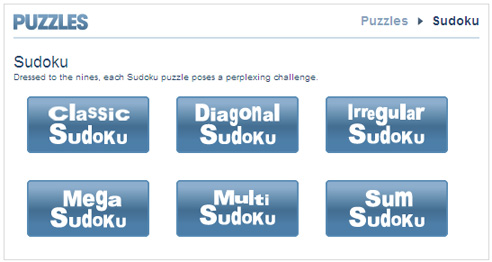 Sudoku variants collection homepage on the Milwaukee Journal Sentinel website
