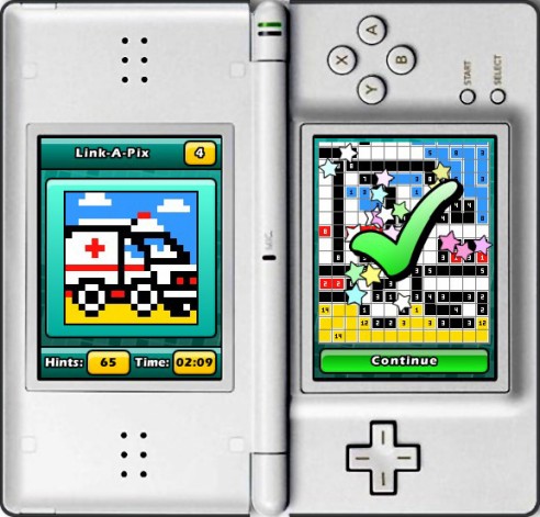 Puzzler World for Nintendo DS/DSi: A successfully completed Link-a-Pix