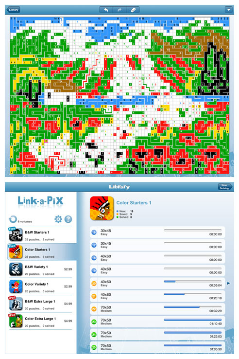 Link-a-Pix for iPad and iPhone (iPad screens)