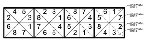Horizontal lines are indicated by the similar triangular cells in the corresponding boxes in a row