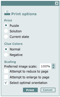 Print options dialog box