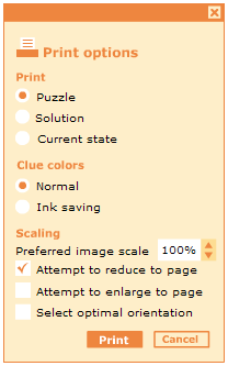 Print options dialog box