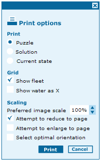 Print options dialog box