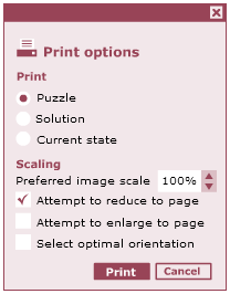 Print options dialog box