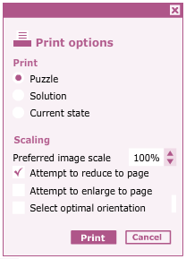 Print options dialog box