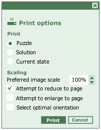 Print options dialog box