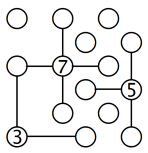 Islands with 3 in the corner, 5 on the side and 7 in the middle (B)