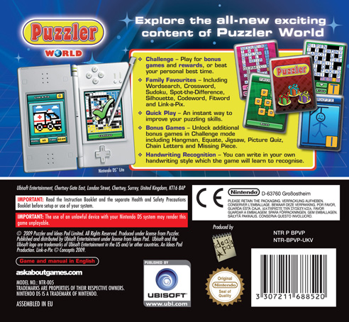 Puzzler World for Nintendo DS/DSi: Back cover