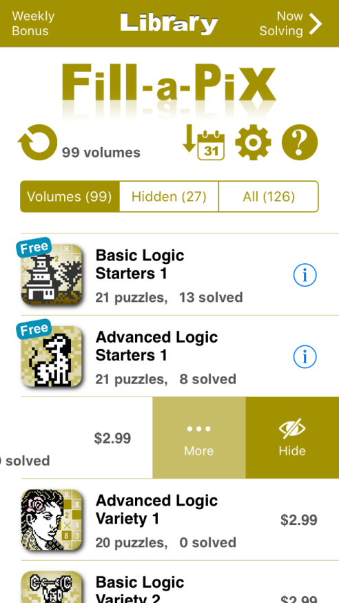Swipe left on any volume