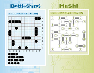 Battleships and Hashi interactive puzzle games