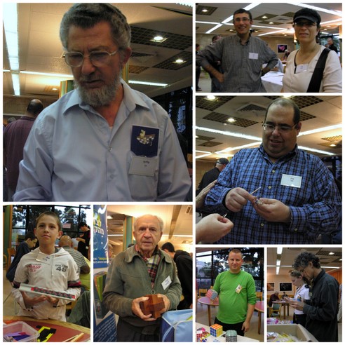 Some of the participants at the conference including conference chairman Dr. Yossi Elran and his wife Michal (top right) and Leading puzzle collector Dan Feldman (top left). 