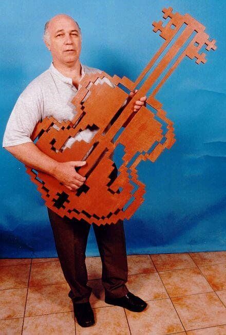 Barnea with guitar woodcut